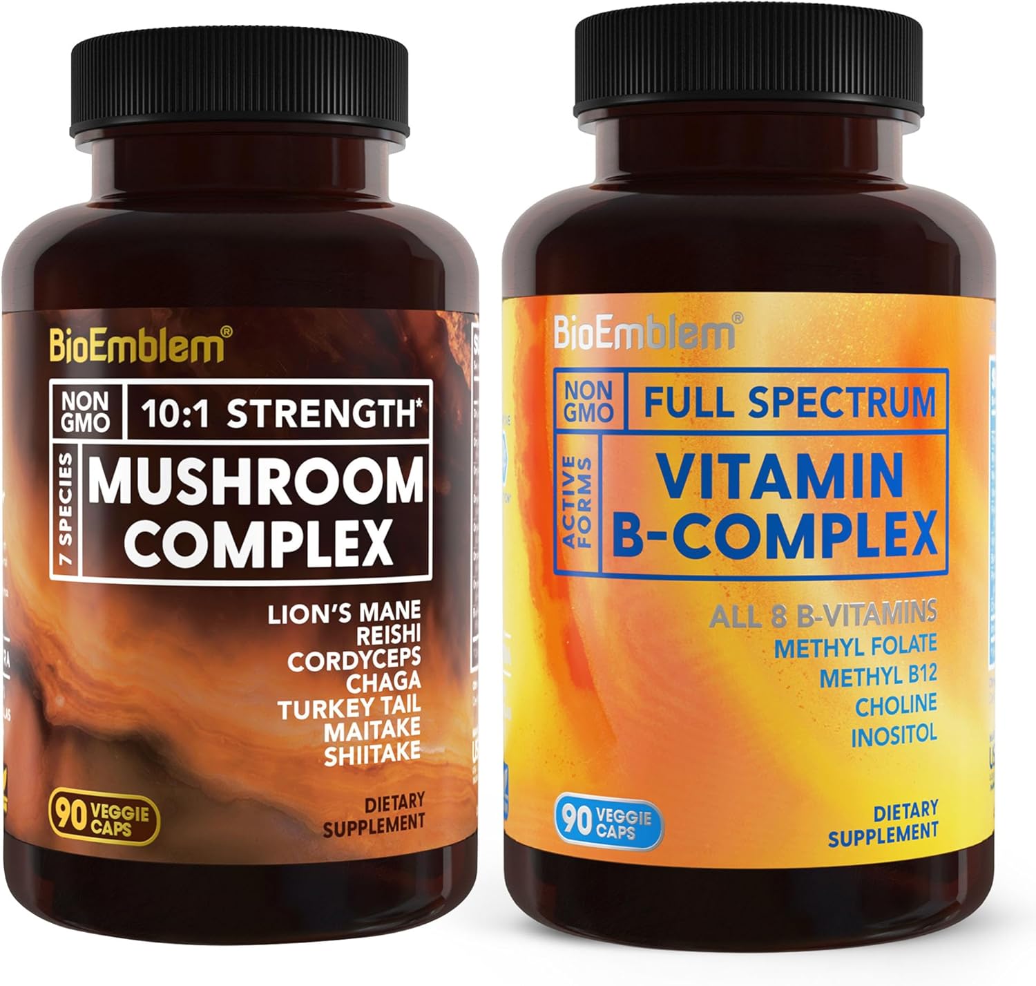 BioEmblem Vitamin B-Complex with Mushroom Complex: Immune Support and Energy Boost Formula