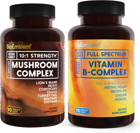 BioEmblem Vitamin B-Complex with Mushroom Complex: Immune Support and Energy Boost Formula