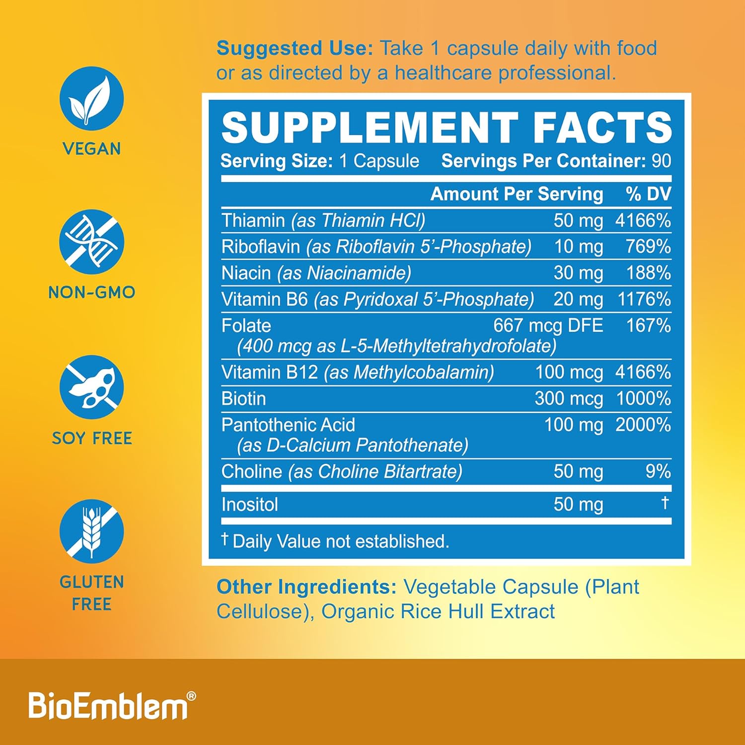 BioEmblem Vitamin B-Complex with Mushroom Complex: Immune Support and Energy Boost Formula