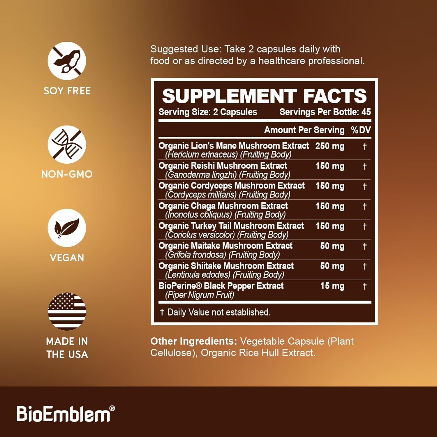 BioEmblem Vitamin B-Complex with Mushroom Complex: Immune Support and Energy Boost Formula
