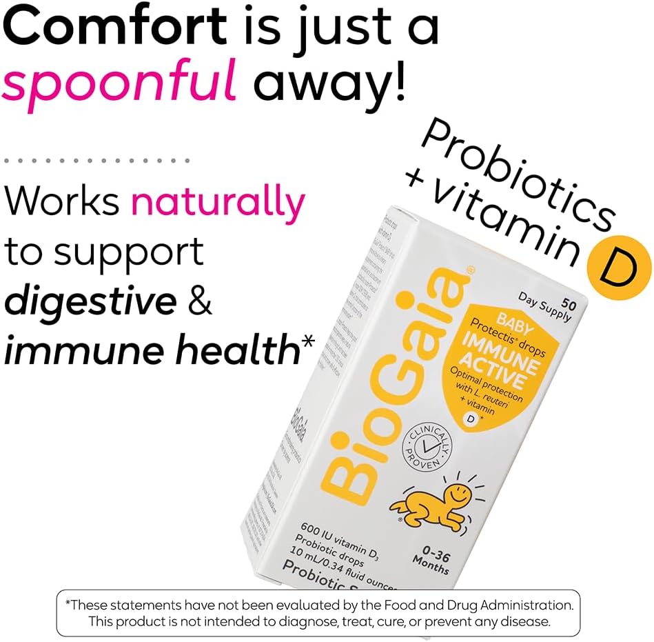 BioGaia Immune Active Baby Probiotic Drops with Vitamin D - Supports Digestive & Immune Health for Babies & Toddlers 0-36 Months - Allergen, Dairy, Soy & Gluten Free - 50 Day Supply