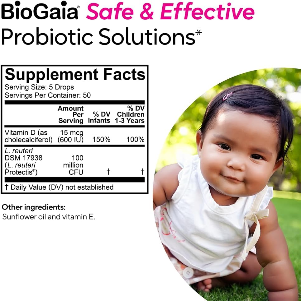 BioGaia Immune Active Baby Probiotic Drops with Vitamin D - Supports Digestive & Immune Health for Babies & Toddlers 0-36 Months - Allergen, Dairy, Soy & Gluten Free - 50 Day Supply