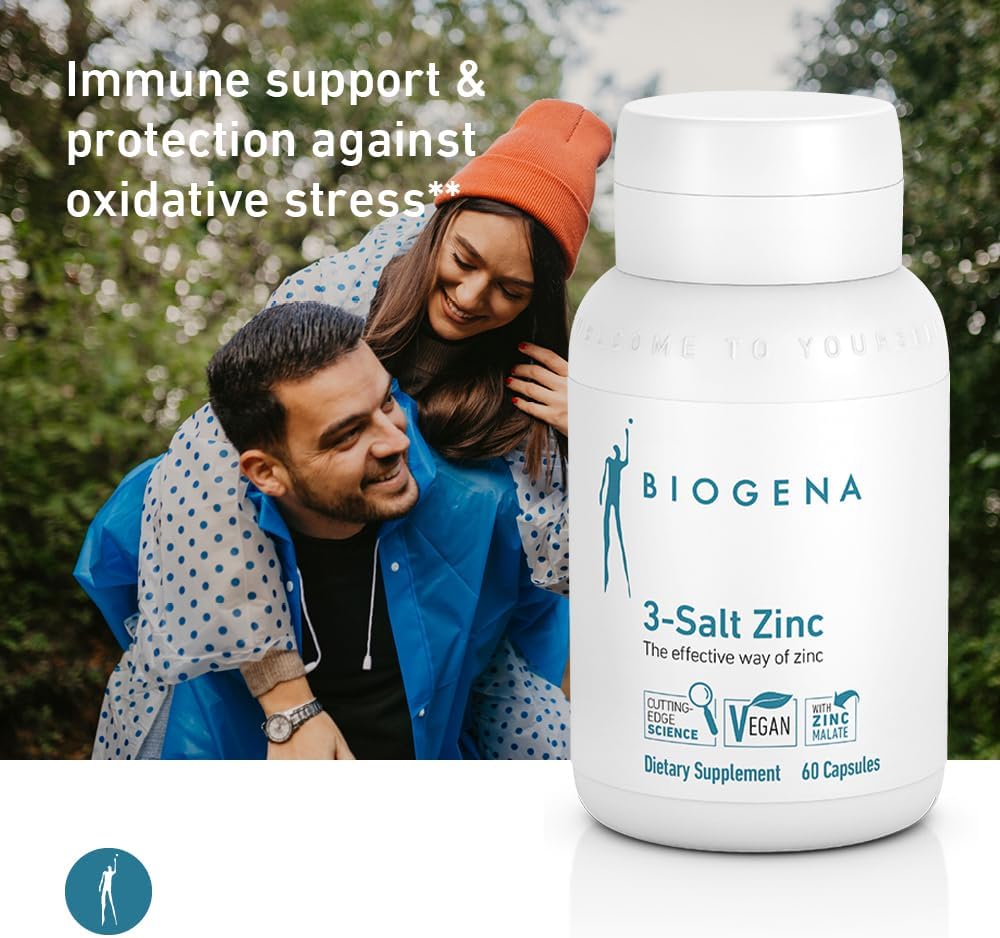 Biogena 3-Salt Zinc Capsules - Highly Bioavailable Organic Zinc - 60 Count