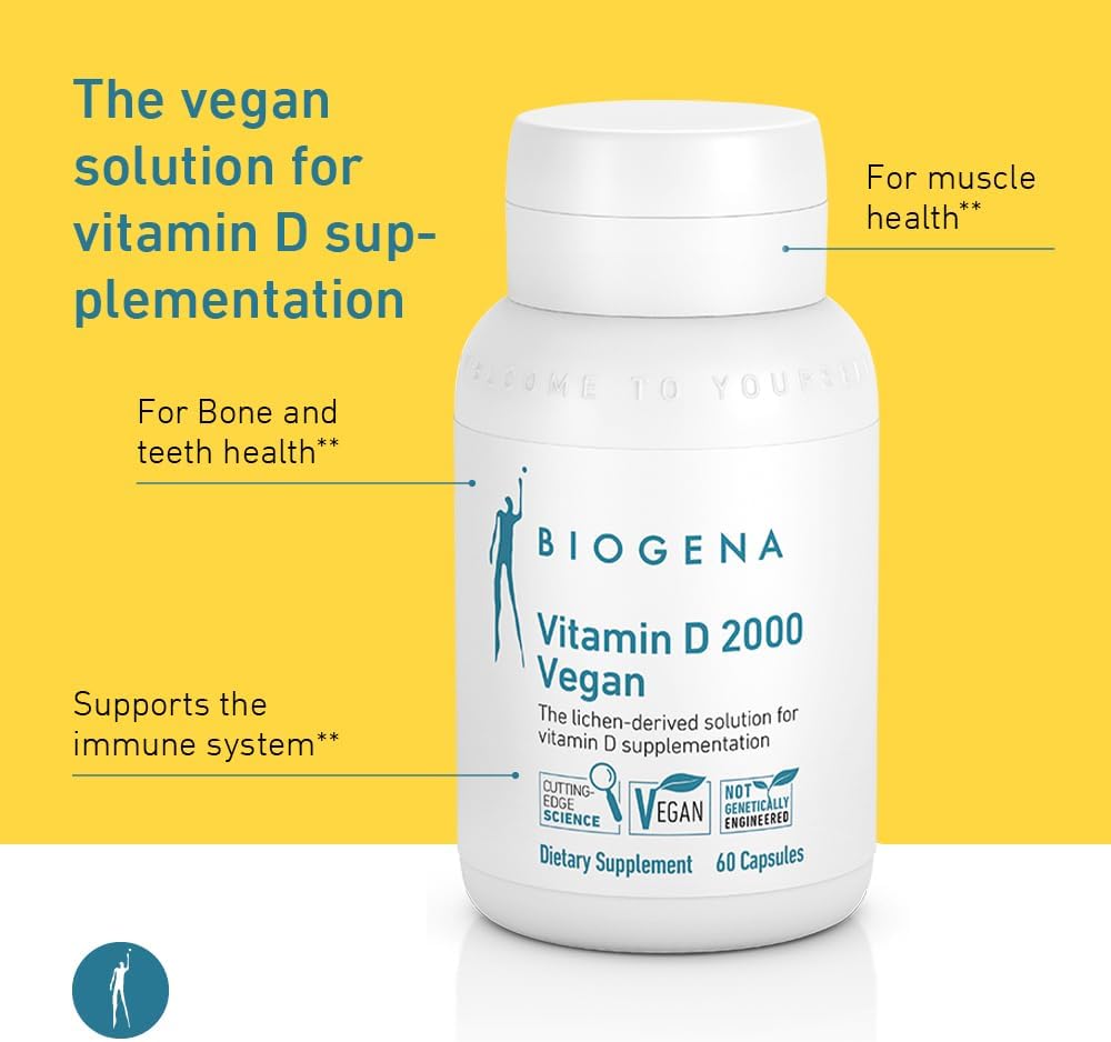 Biogena Vitamin D 2000 Vegan Formula - Supports Calcium Absorption and Immune Health - 60 Capsules