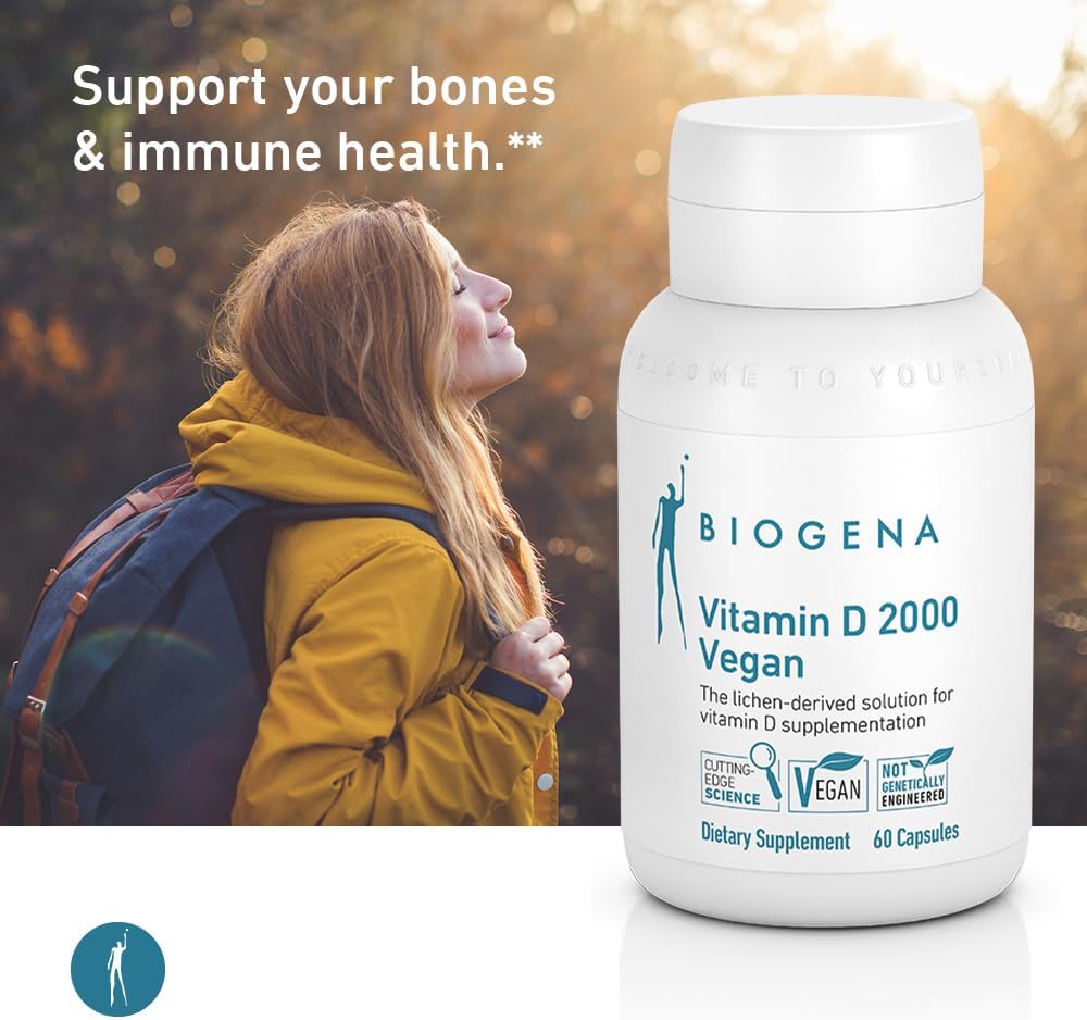 Biogena Vitamin D 2000 Vegan Formula - Supports Calcium Absorption and Immune Health - 60 Capsules