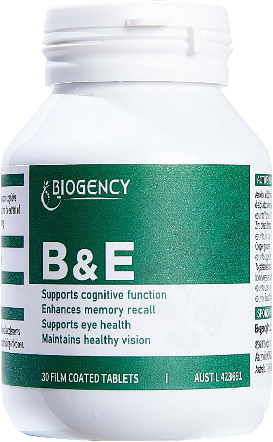 Biogency B&E Zeaxanthin + Lutein Eye Care Vitamin Supplement - 30 Tablets - Natural Ingredients, Gluten-Free, Vegan-Friendly - Supports Eye Health for Adults and Children