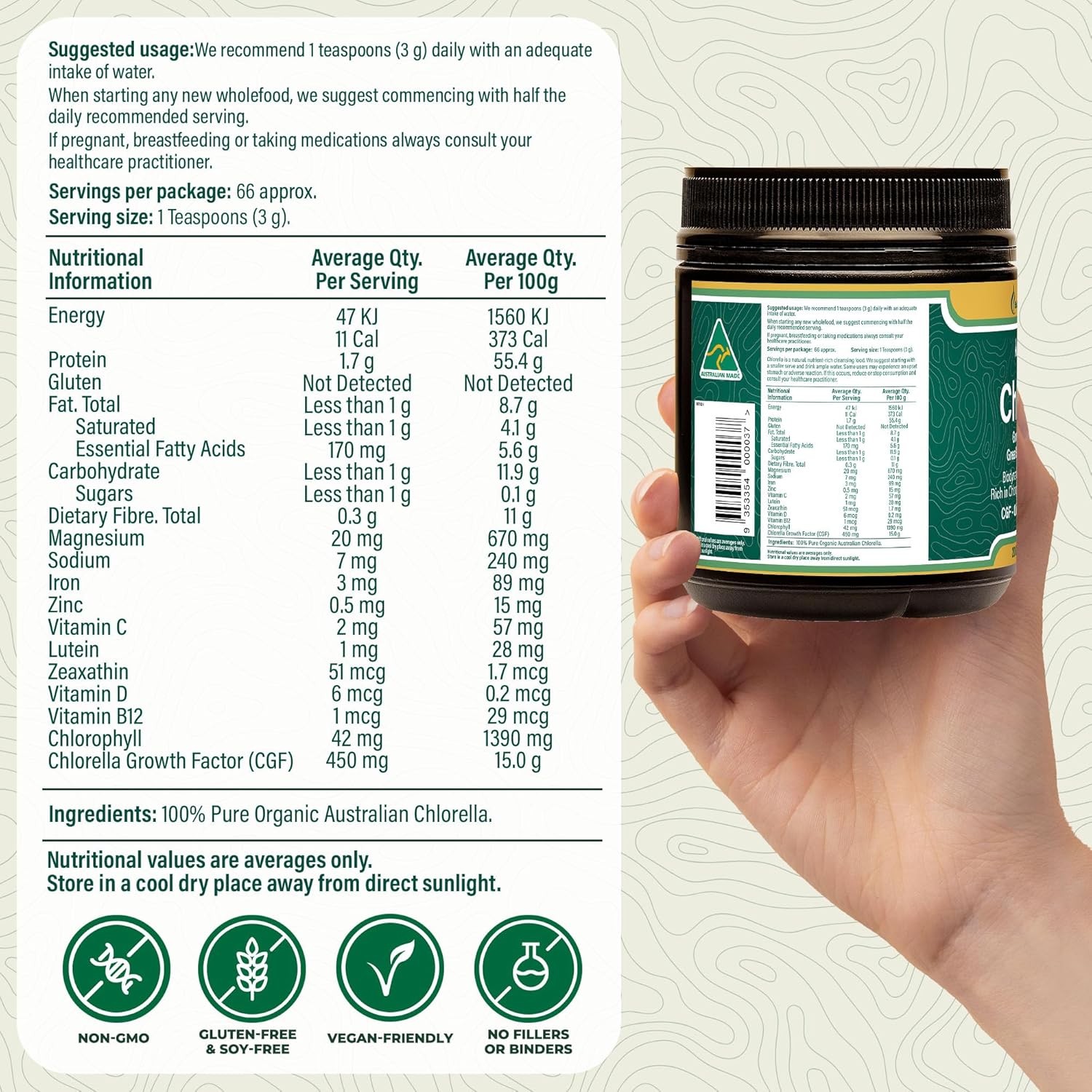 Biogenesis Organic Chlorella Powder from Australia - Advanced BioDynamic Cracked Cell Wall with Chlorophyll, Vitamins, Minerals, and CGF for Good Health and Wellbeing