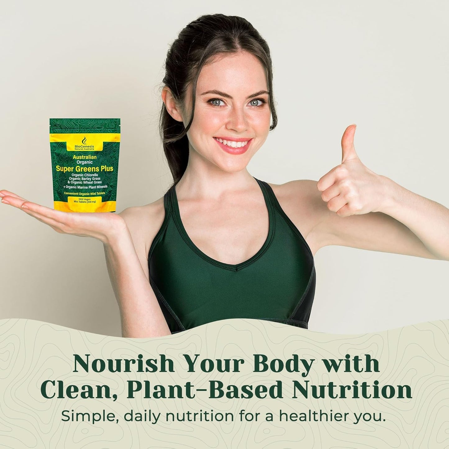 Biogenesis Organic SuperGreens Tablets with Chlorella, Barley Grass, Wheat Grass, Marine Plant Minerals - 1000 Count - Made in Australia