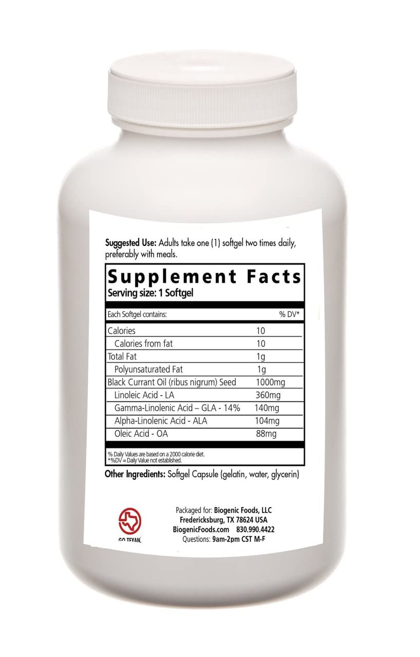 Biogenic Foods Black Currant Seed Oil - Rich in Essential Fatty Acids, 140 mg GLA, 1,000 mg Natural Source