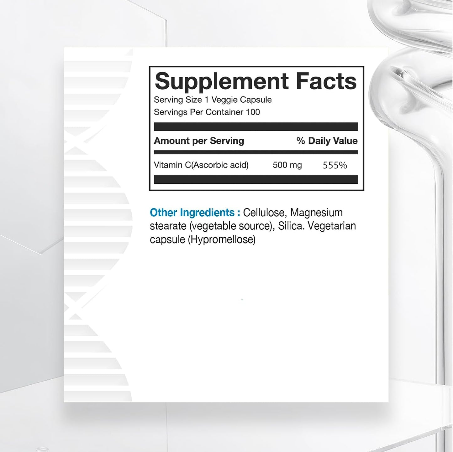 Biogenique Vitamin C 500mg Capsules - Natural Ascorbic Acid Immune Support Supplement for Adults - Vegan & Non-GMO