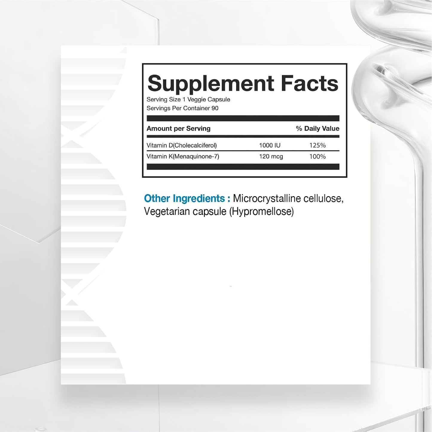 Biogenique Vitamin D3+K2 Capsules for Heart, Bone, and Teeth Health - 90 Non-GMO Nature Made Capsules - 25mcg D3 + 120mcg K2 MK-7