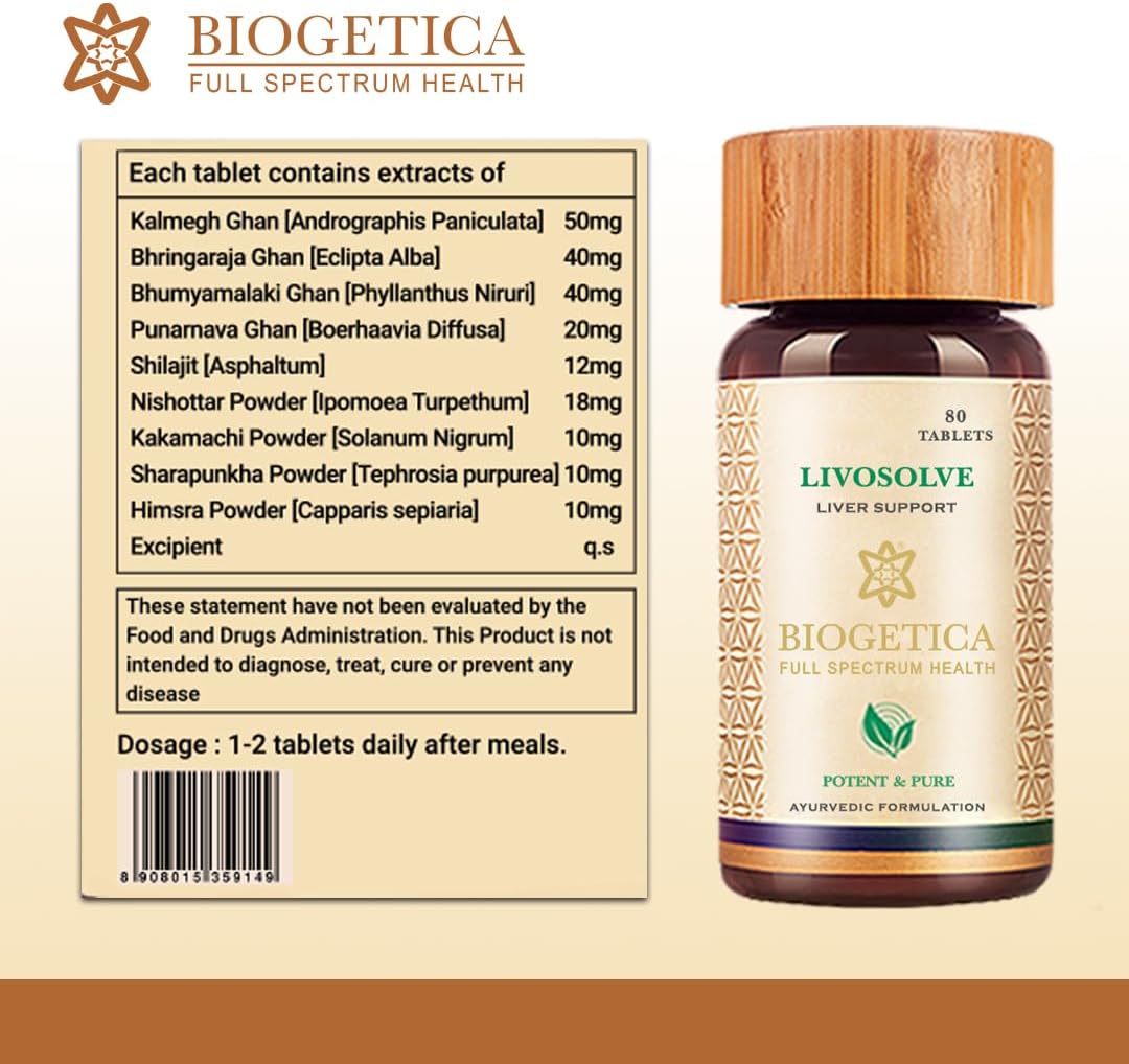 Biogetica Livosolve Herbal Supplement - Comprehensive Liver Support, Cleanse, and Detox - Protects Cells and Enzymes - Vegan and Non-GMO - 80 Tablets