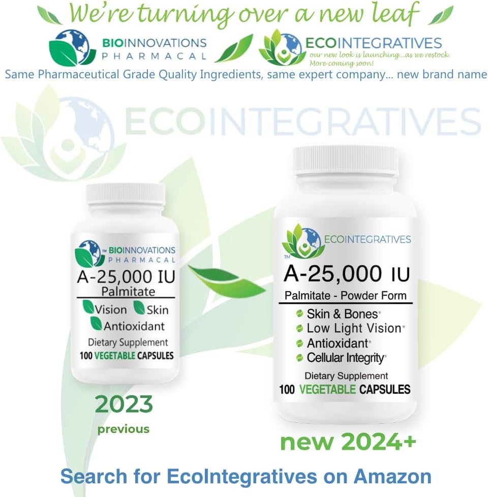 BioInnovations Pharmacal A-25,000 IU Palmitate Powder Capsules - Non-GMO Antioxidant for Skin, Bones, Vision & Immune System - 100 Count