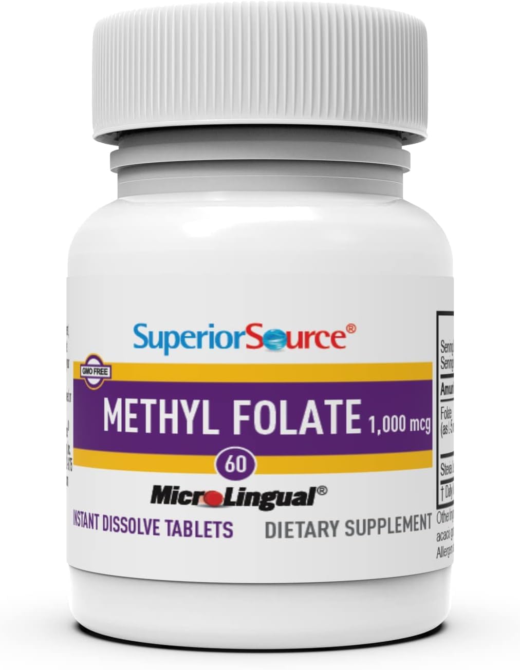 Biologically Active Methylfolate 5-MTHF 1000mcg Tablets, 60 Ct - Cardiovascular & Energy Support, Prenatal - Non-GMO, Quick Dissolve