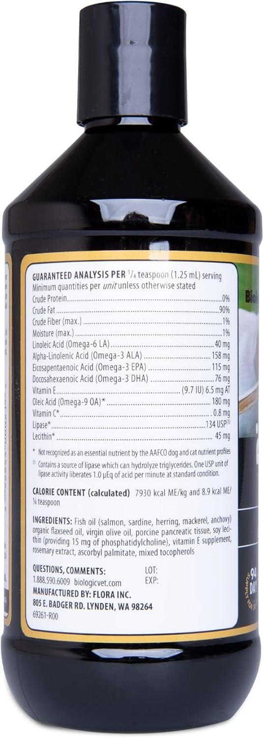 BiologicVET BioFATS Omega 3-6-9 Fatty Acids with EPA & DHA, Promotes Healthy Skin and Coat, 94-Day Supply for 30-lb. Pets, 12 oz. Bottle