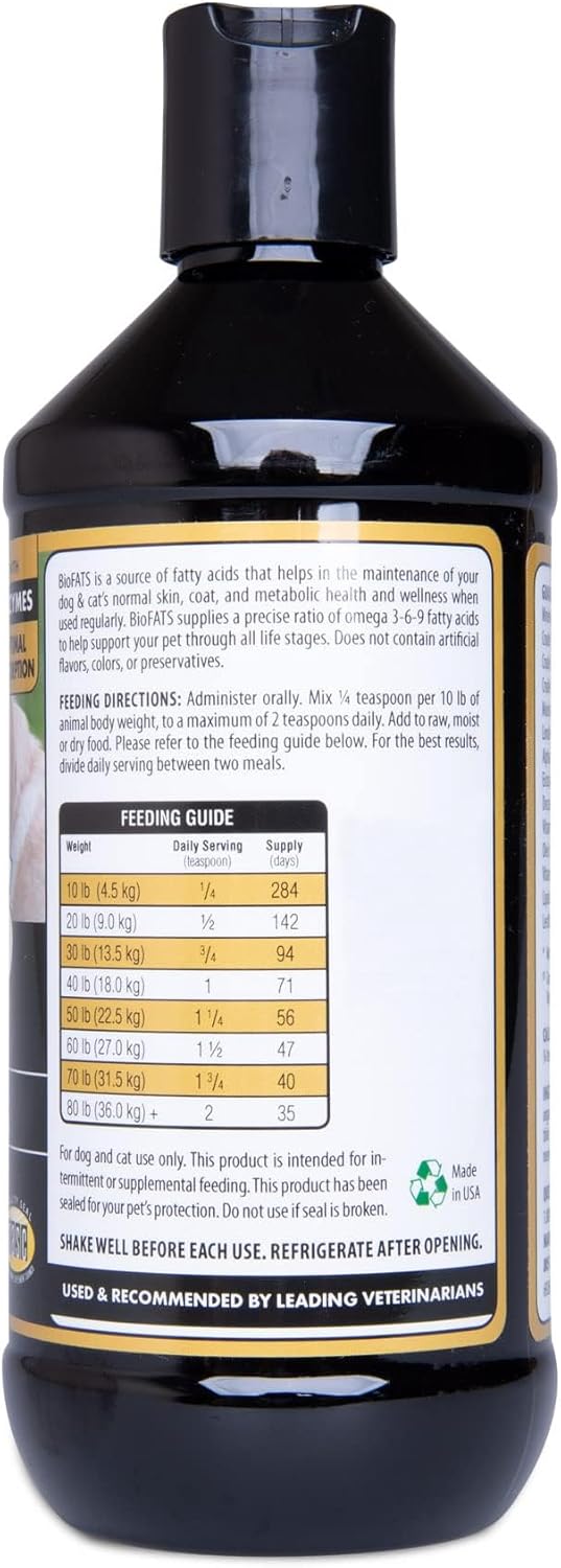 BiologicVET BioFATS Omega 3-6-9 Fatty Acids with EPA & DHA, Promotes Healthy Skin and Coat, 94-Day Supply for 30-lb. Pets, 12 oz. Bottle