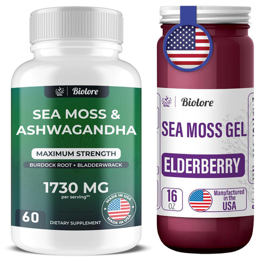 Biolore Ashwagandha Gummies and Elderberry Sea Moss Gel - Natural Immune Support Supplements
