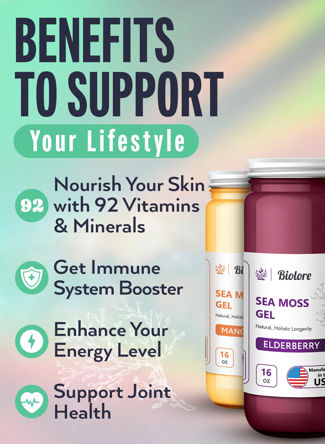 Biolore Ashwagandha Gummies and Elderberry Sea Moss Gel - Natural Immune Support Supplements