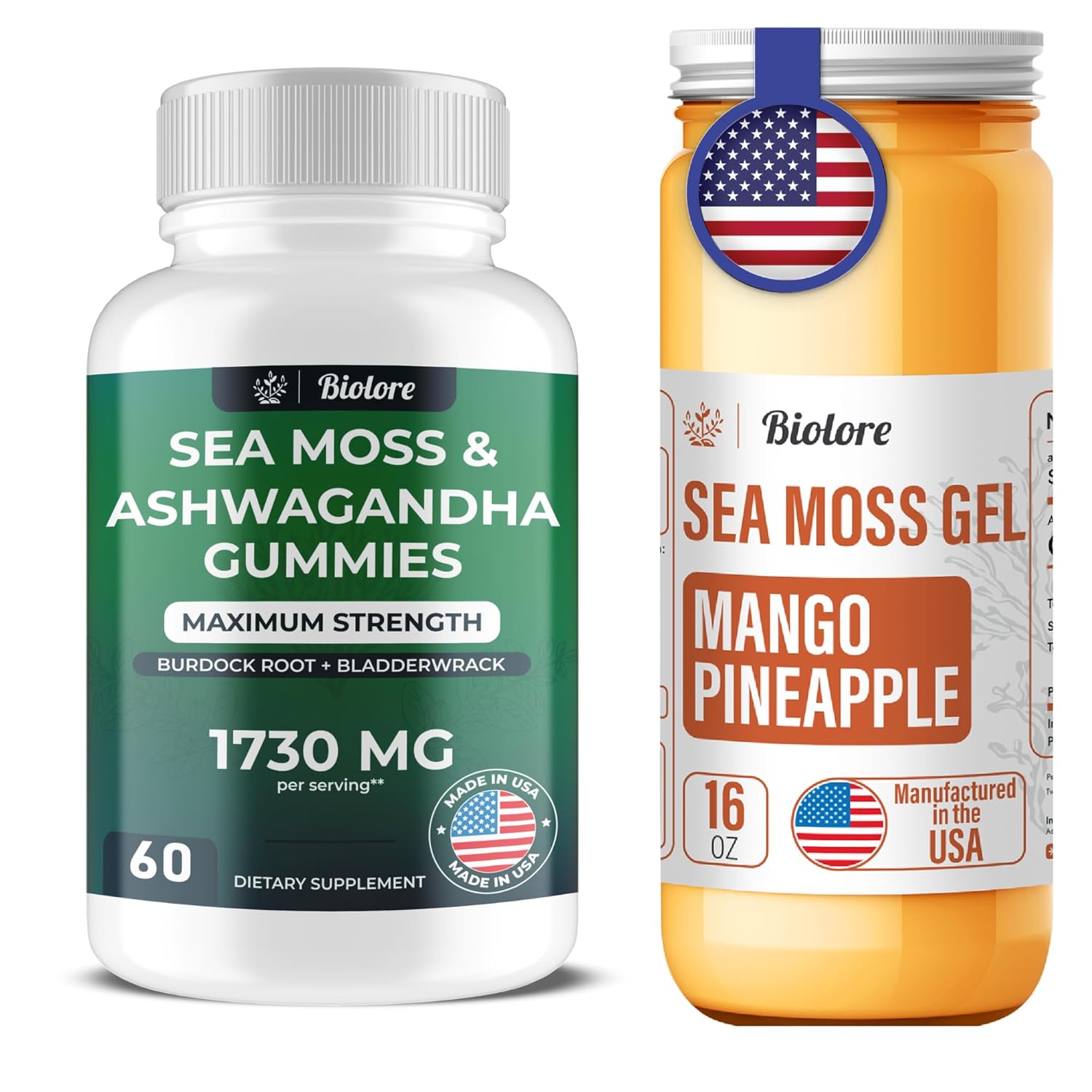 Biolore Ashwagandha Gummies with Mango Pineapple Sea Moss Gel - Natural Supplements for Wellness