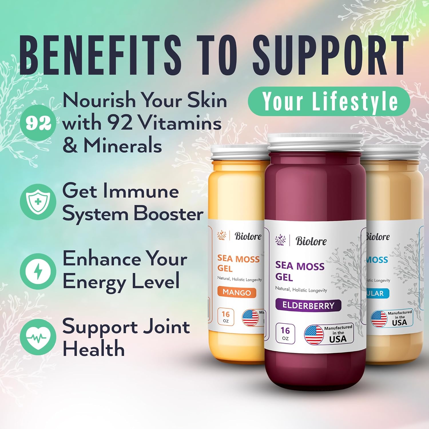 Biolore Ashwagandha Gummies with Mango Pineapple Sea Moss Gel - Natural Supplements for Wellness