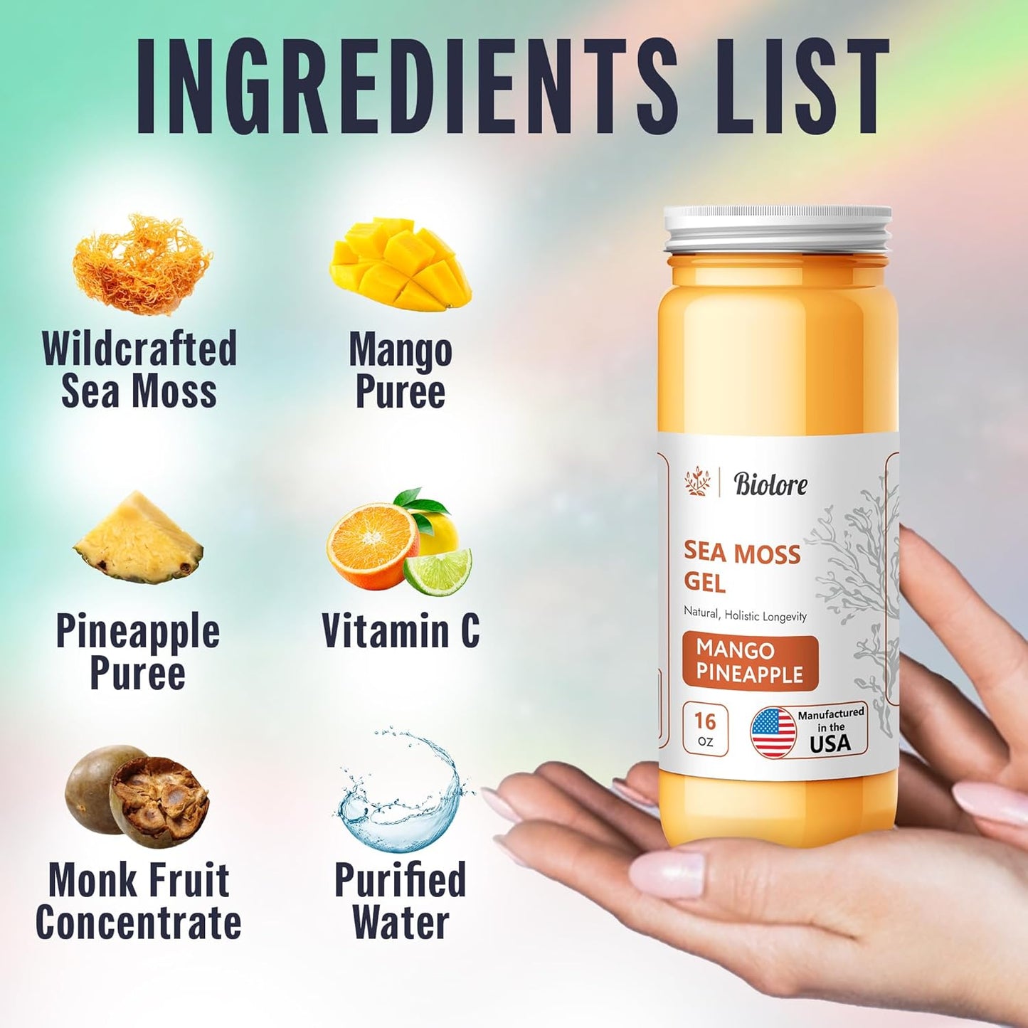 Biolore Ashwagandha Gummies with Mango Pineapple Sea Moss Gel - Natural Supplements for Wellness