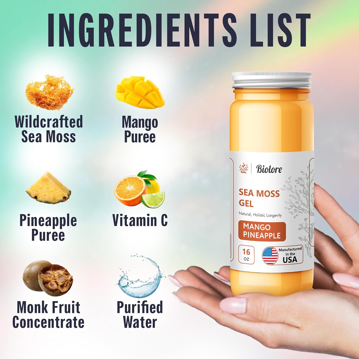 Biolore Ashwagandha Gummies with Mango Pineapple Sea Moss Gel - Natural Supplements for Wellness