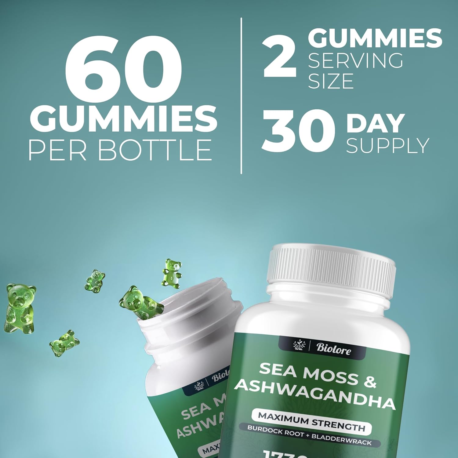 Biolore Ashwagandha Gummies with Mango Pineapple Sea Moss Gel - Natural Supplements for Wellness