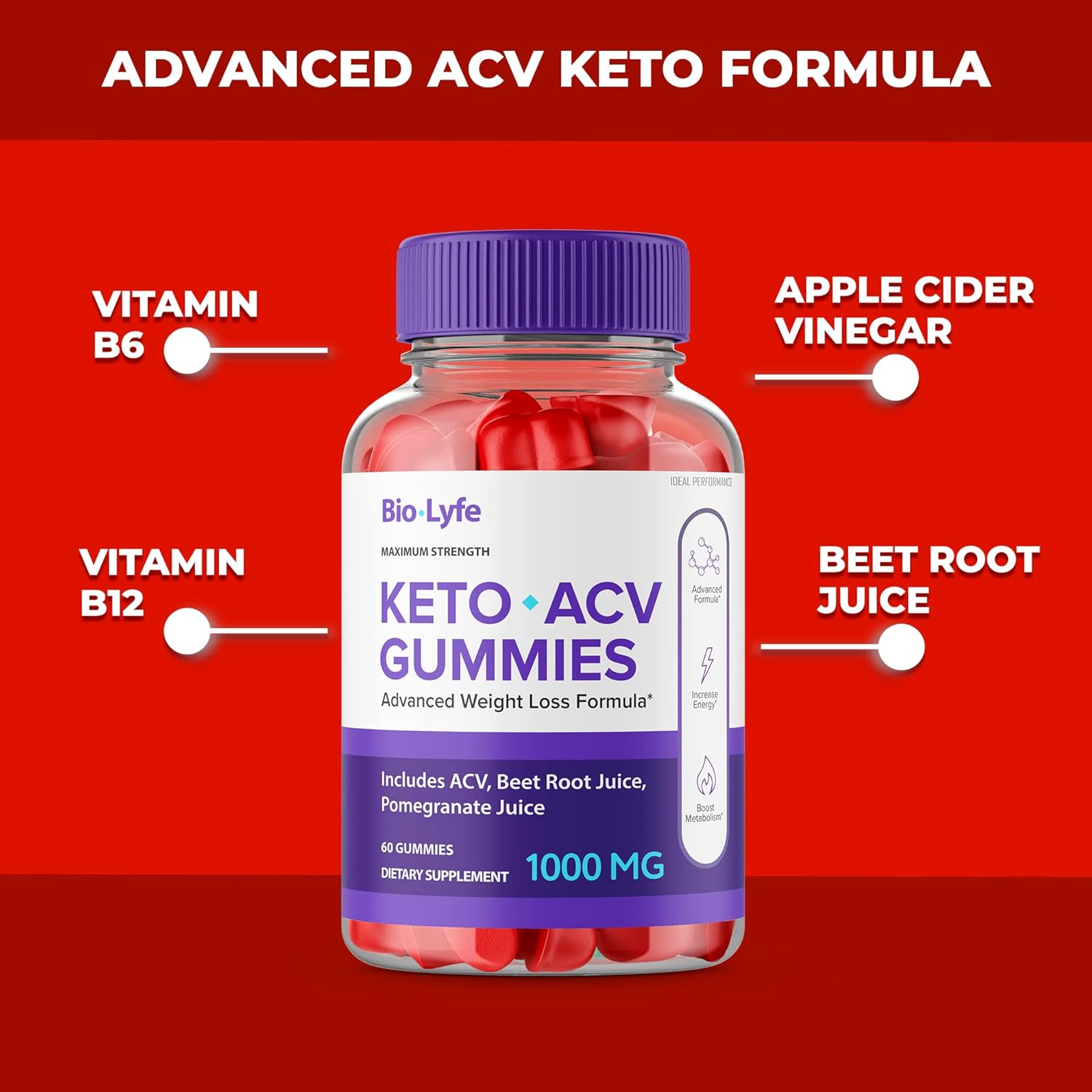 Biolyfe Keto Gummies Bundle with Apple Cider Vinegar - Ideal Performance Formula (60 Gummies)
