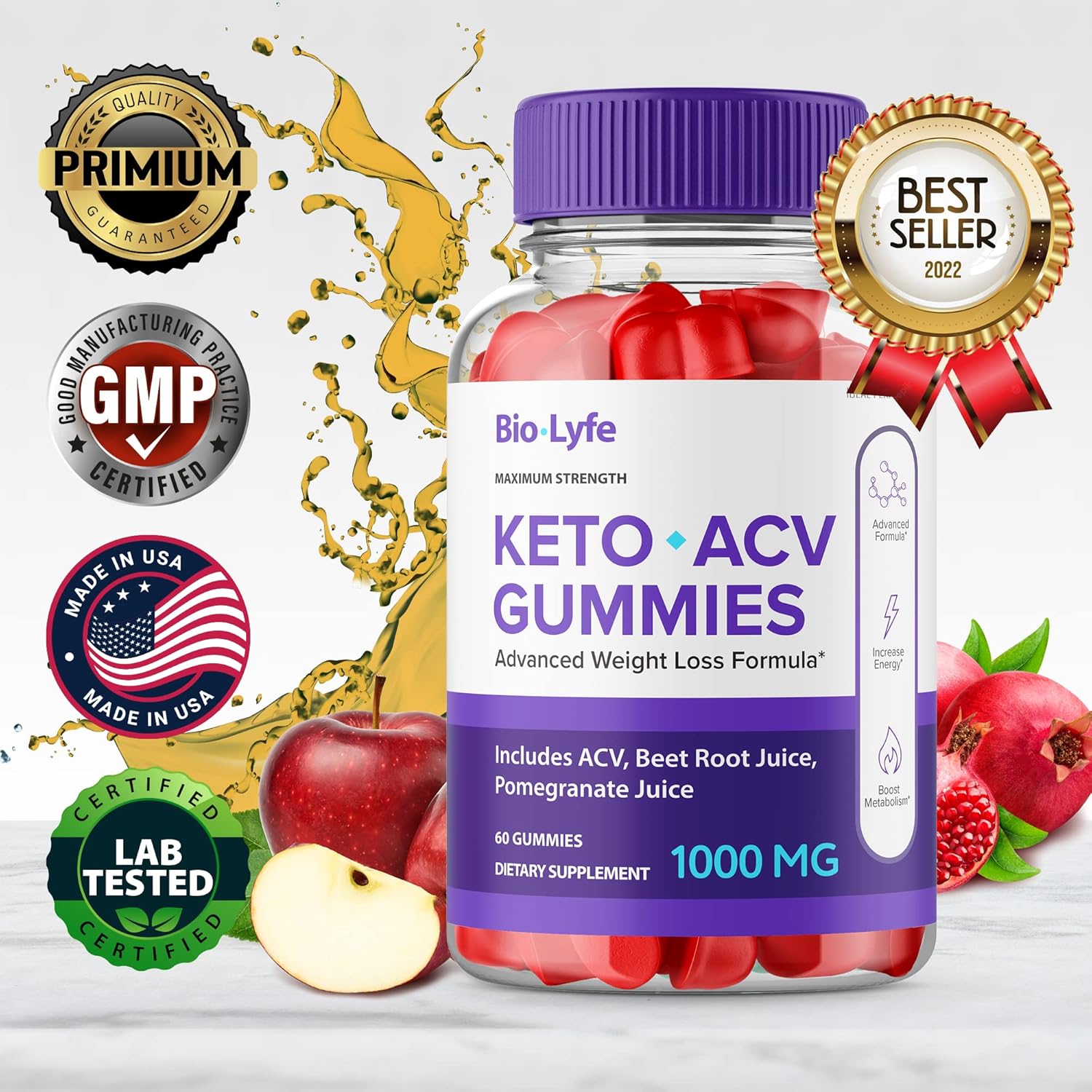 Biolyfe Keto Gummies Bundle with Apple Cider Vinegar - Ideal Performance Formula (60 Gummies)