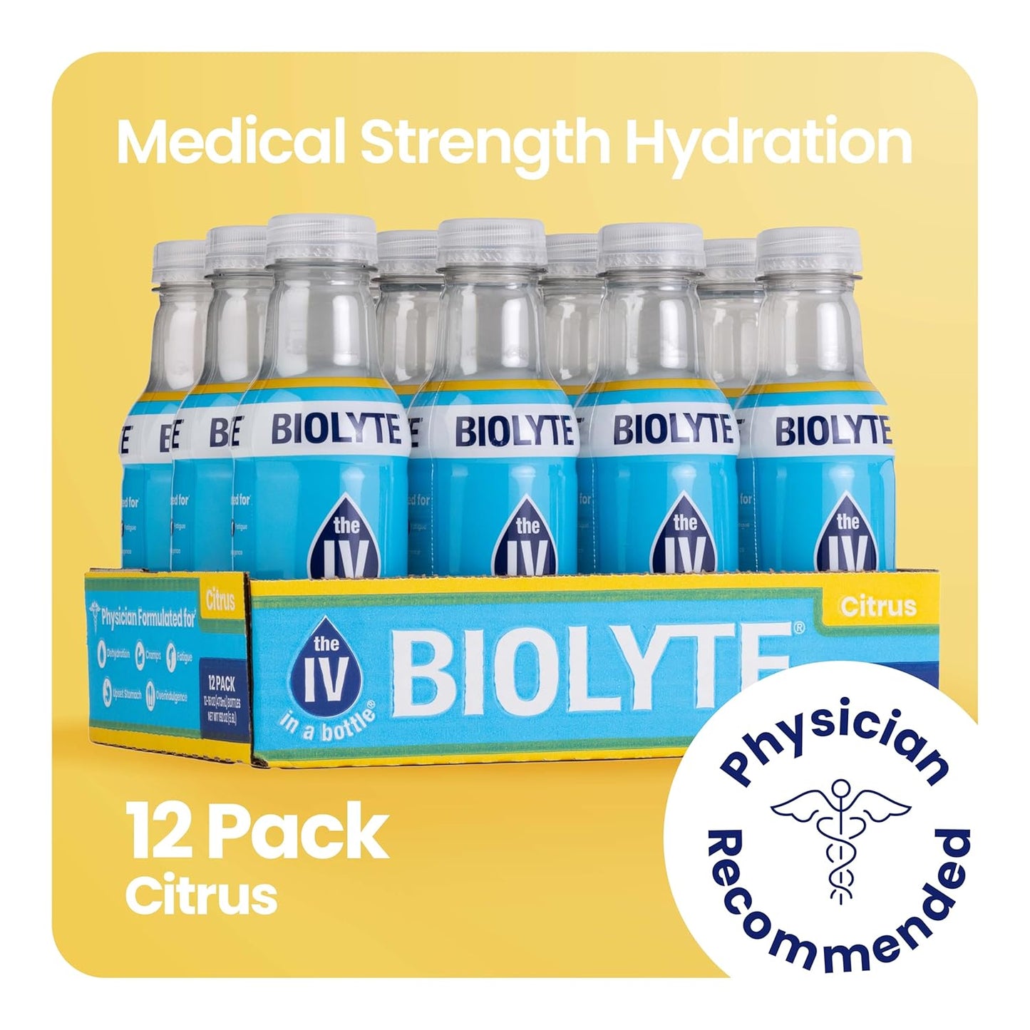 BIOLYTE Electrolyte Drink 12-Pack - Citrus Flavored Hydration Beverage with Essential Electrolytes for Sports, Energy & Rehydration, 16 Fl Oz Bottle