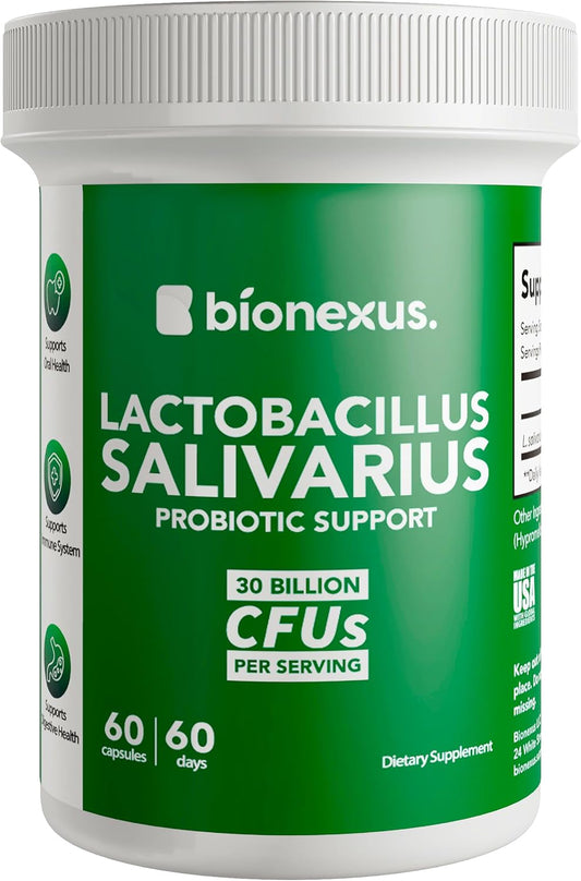 Bionexus™ Lactobacillus Salivarius Oral Probiotics Supplement - 60 Count, 30 Billion CFU for Immune and Digestive Health - Made in USA