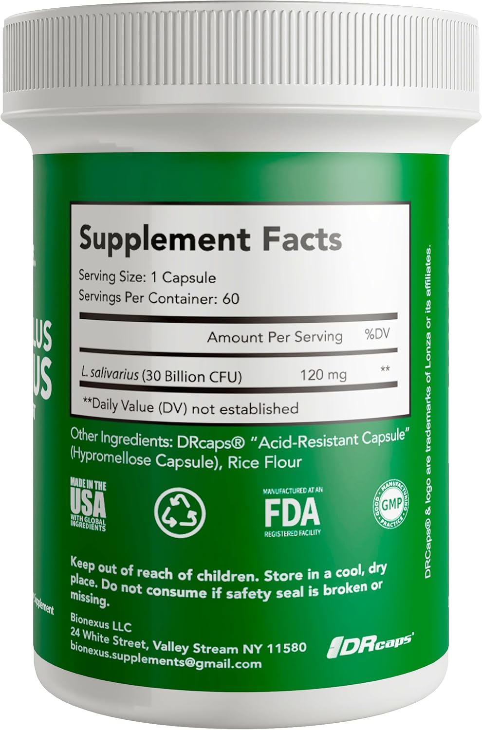 Bionexus™ Lactobacillus Salivarius Oral Probiotics Supplement - 60 Count, 30 Billion CFU for Immune and Digestive Health - Made in USA