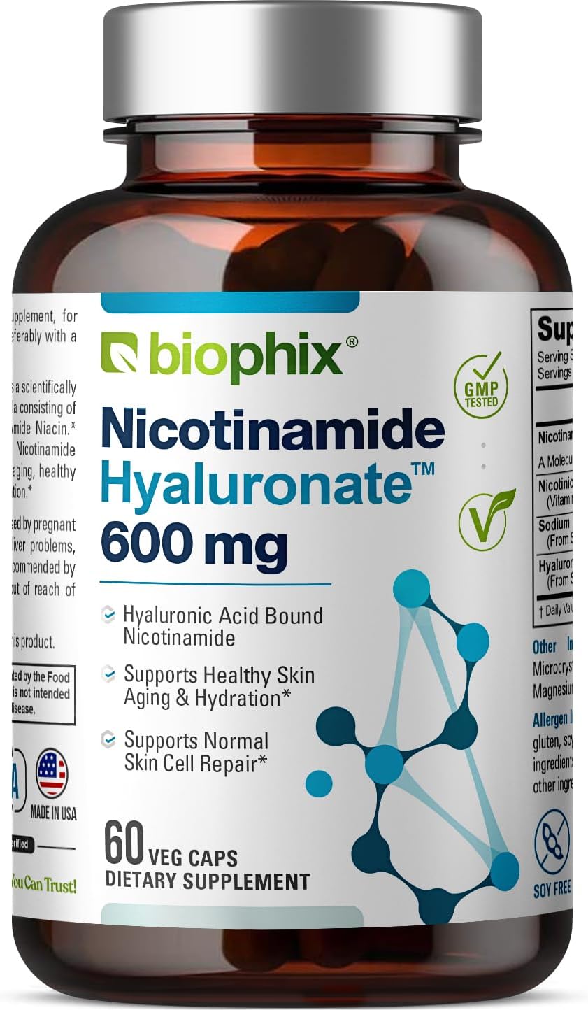 biophix B-3 Nicotinamide Hyaluronate 600 mg 60 Vcaps - Hyaluronic Acid Skin Cell Health Support