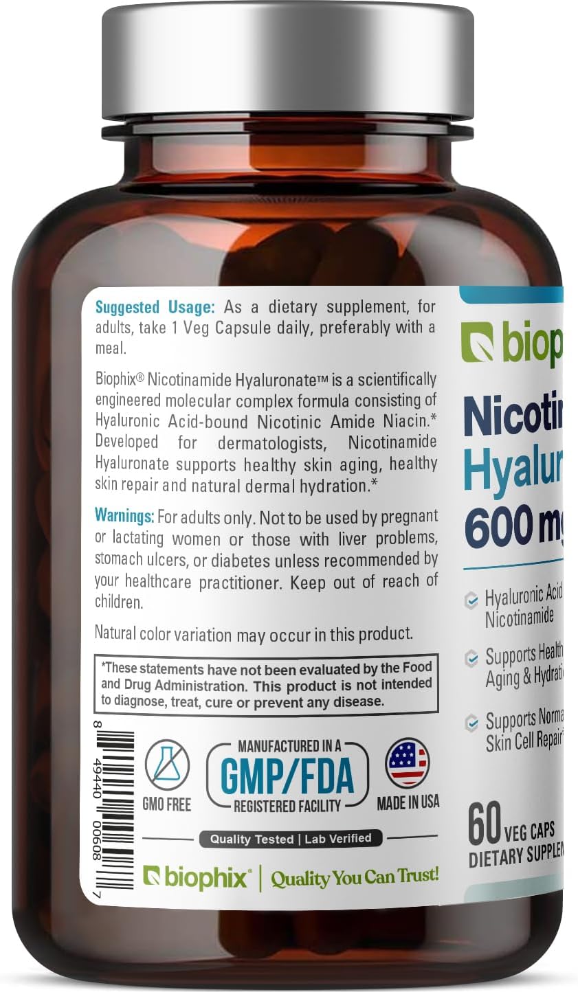 biophix B-3 Nicotinamide Hyaluronate 600 mg 60 Vcaps - Hyaluronic Acid Skin Cell Health Support