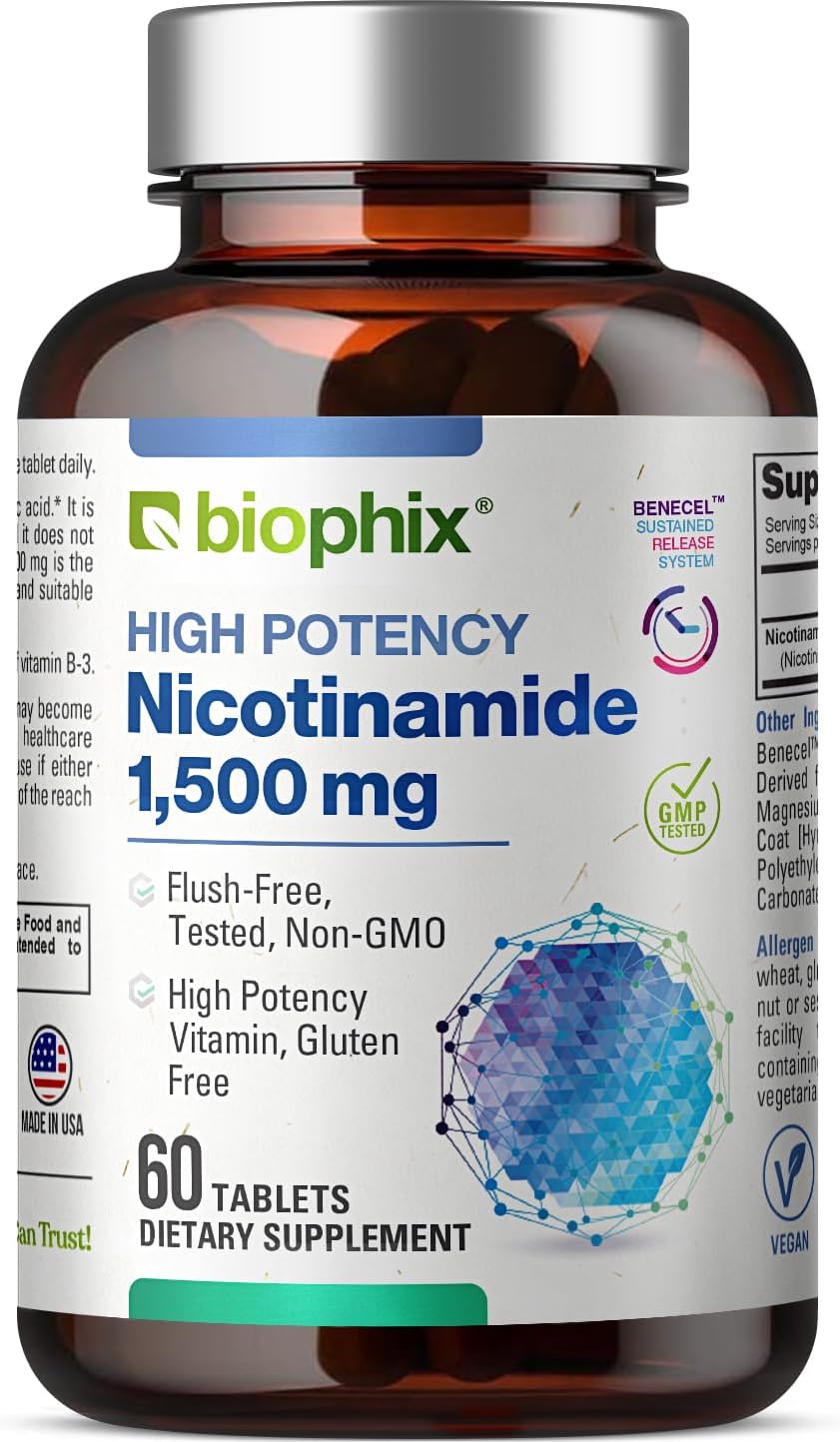 biophix Nicotinamide 1500 mg Tablets - Maximum Strength Niacin Formula for Skin Cell Health