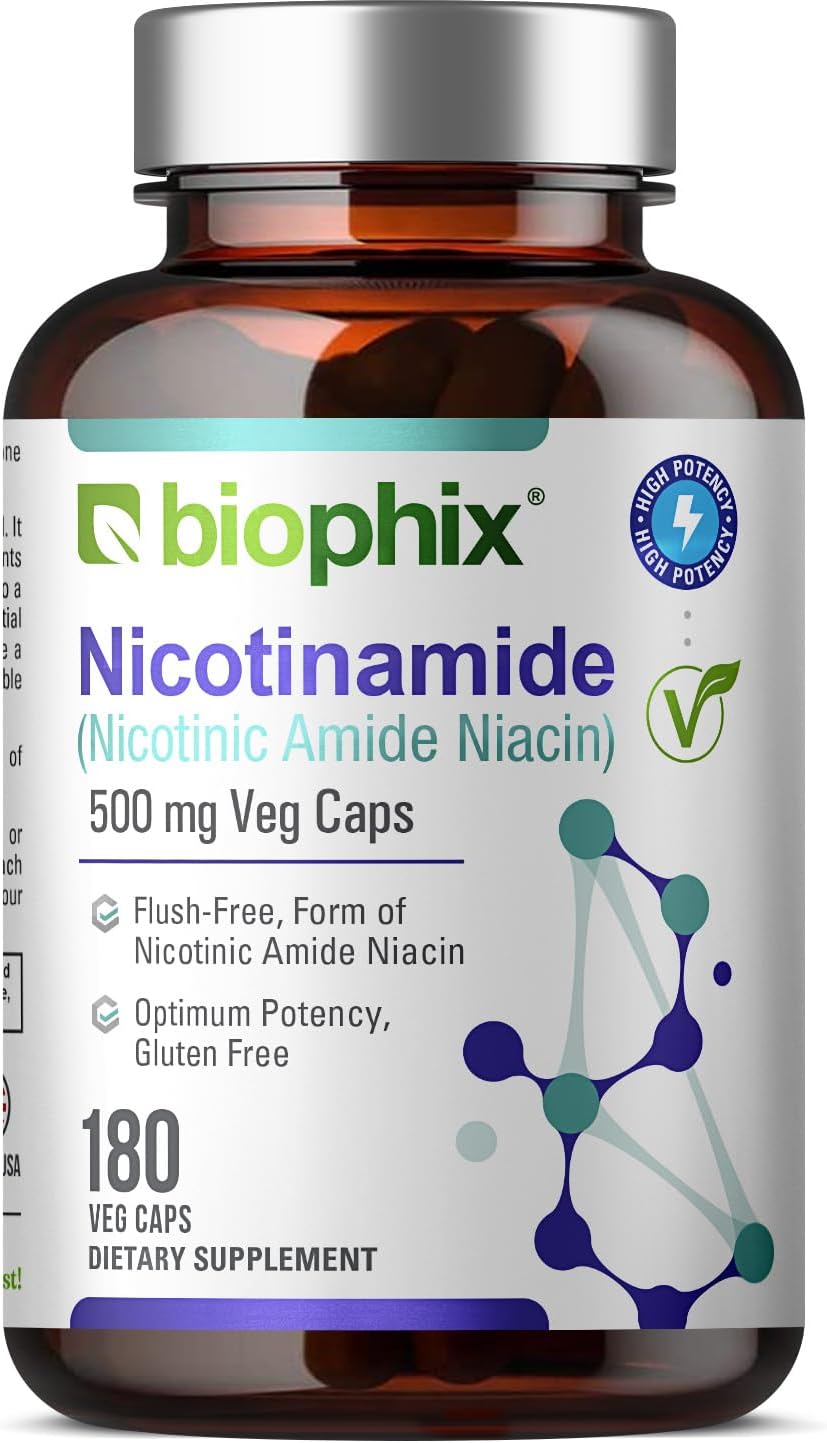 Biophix Nicotinamide 500mg 180 Vcaps - Natural Niacinamide Vitamin for Skin Cell Health