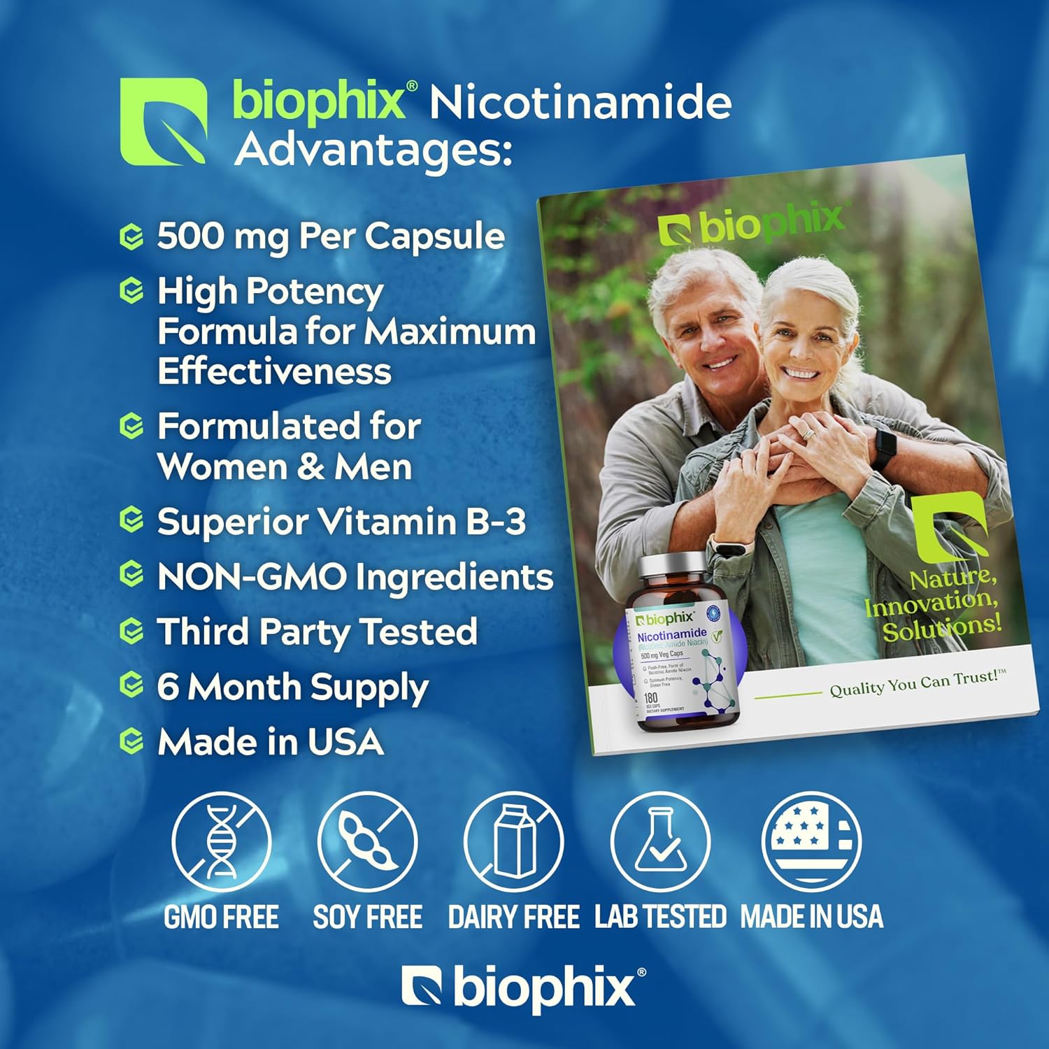 Biophix Nicotinamide 500mg 180 Vcaps - Natural Niacinamide Vitamin for Skin Cell Health