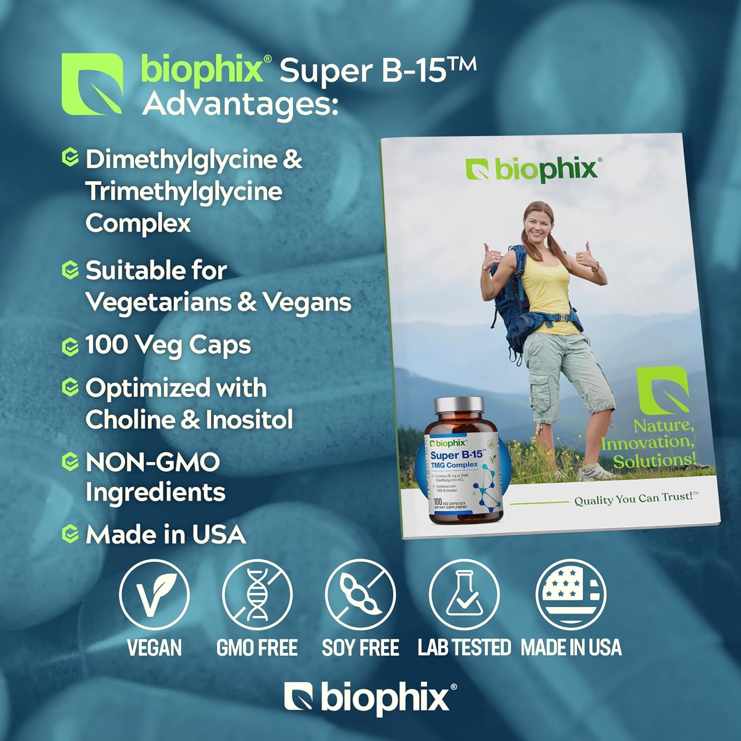 biophix Super B-15 Vcaps - Niacin Calcium Choline Inositol DMG TMG - Boosts Oxygen Energy for Health