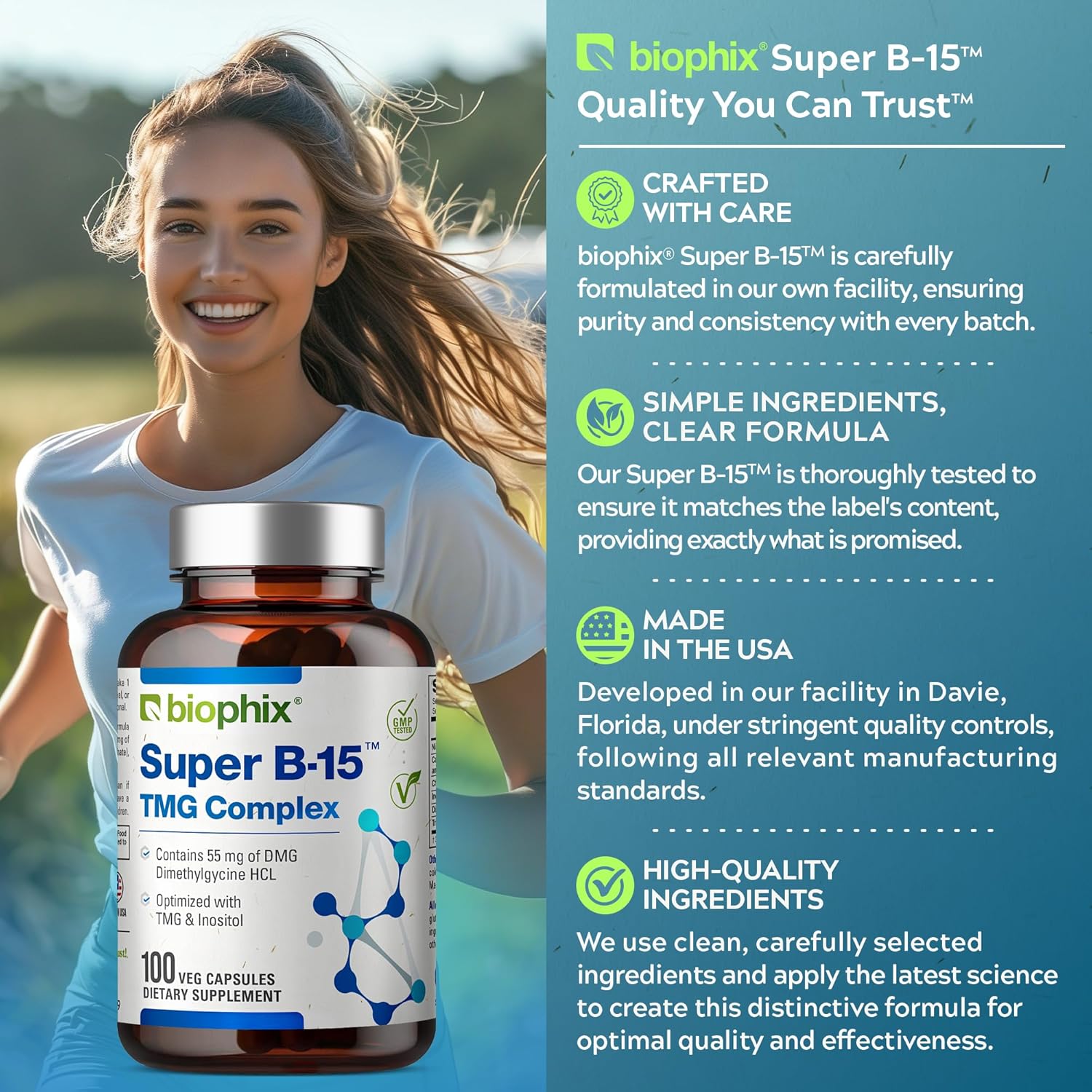 biophix Super B-15 Vcaps - Niacin Calcium Choline Inositol DMG TMG - Boosts Oxygen Energy for Health