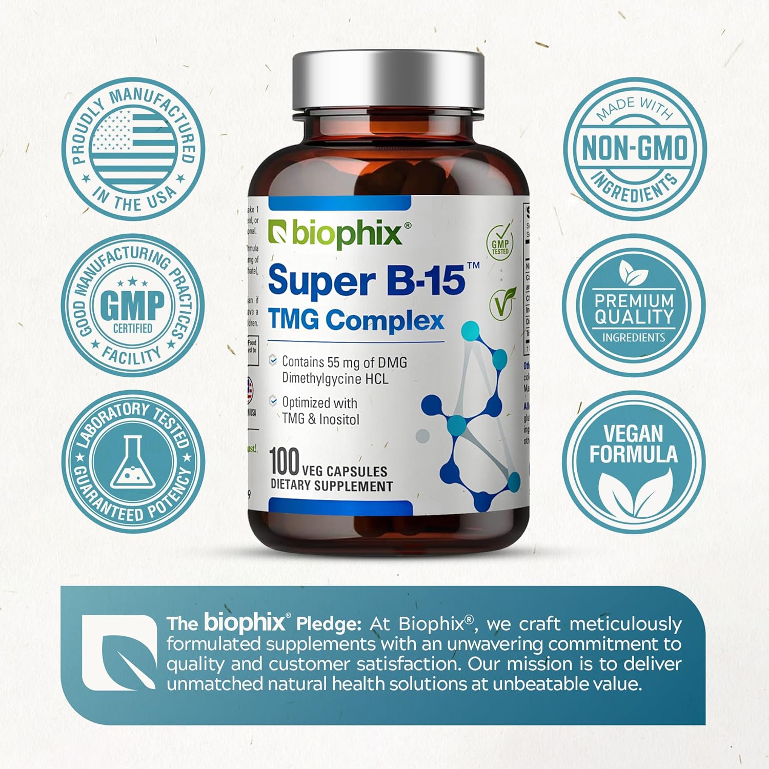 biophix Super B-15 Vcaps - Niacin Calcium Choline Inositol DMG TMG - Boosts Oxygen Energy for Health