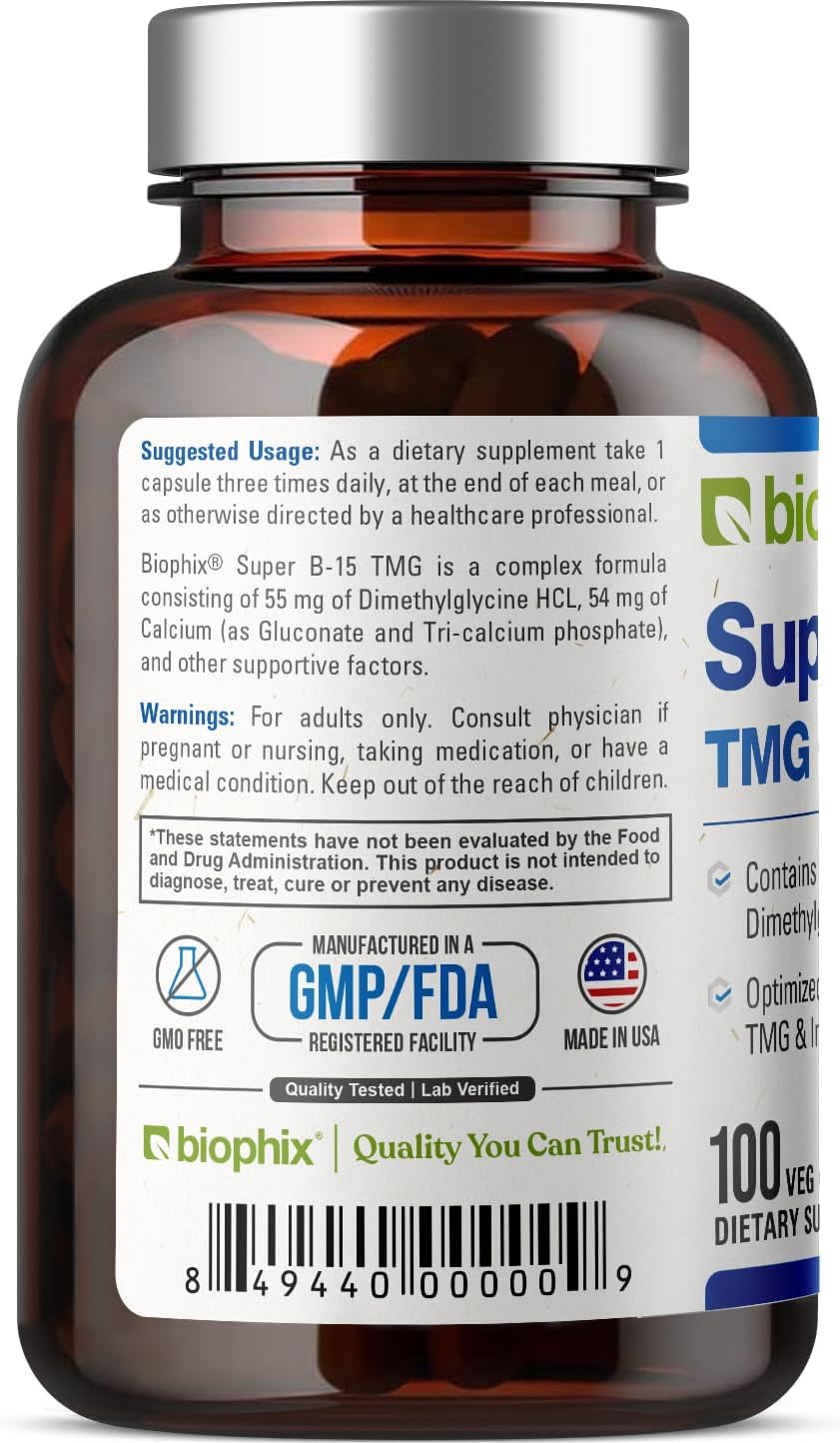 biophix Super B-15 Vcaps - Niacin Calcium Choline Inositol DMG TMG - Boosts Oxygen Energy for Health