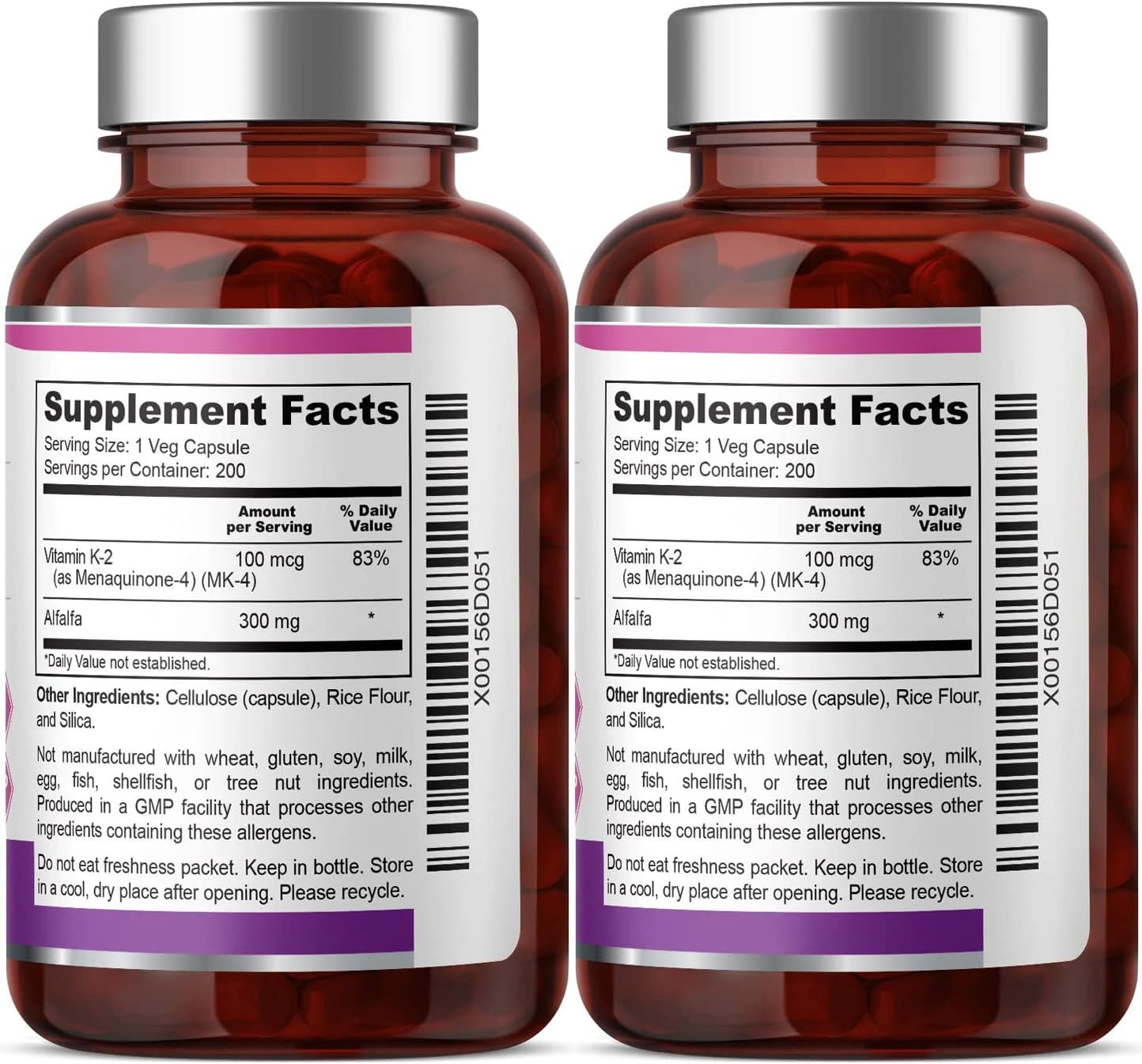Biophix Vitamin K2 MK-4 100mcg 200 Capsules with Alfalfa - 2 Pack for Bone and Immune Health