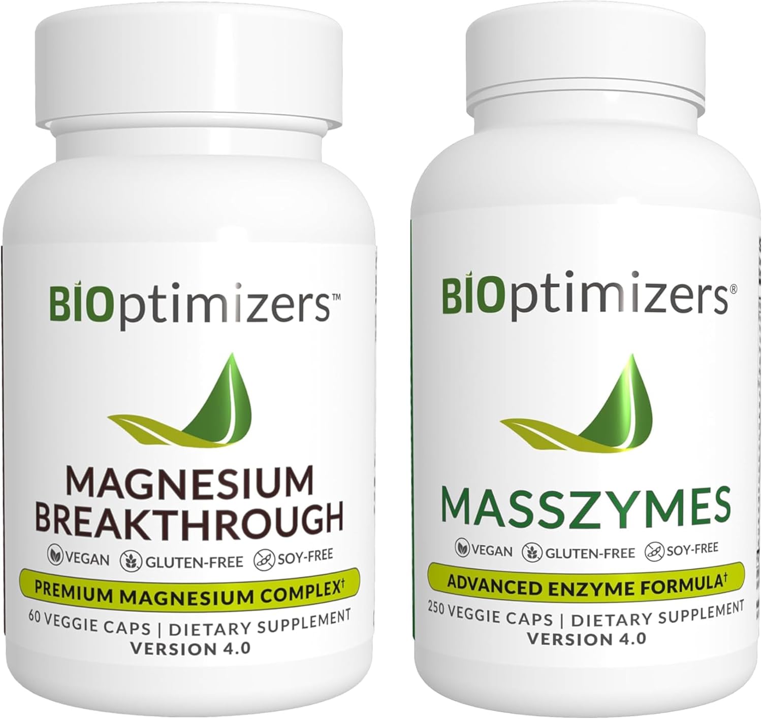 BiOptimizers Magnesium Breakthrough 4.0 & MassZymes 4.0 Bundle - Natural Sleep, Brain, and Digestive Health Support (60 Capsules + 250 Capsules)
