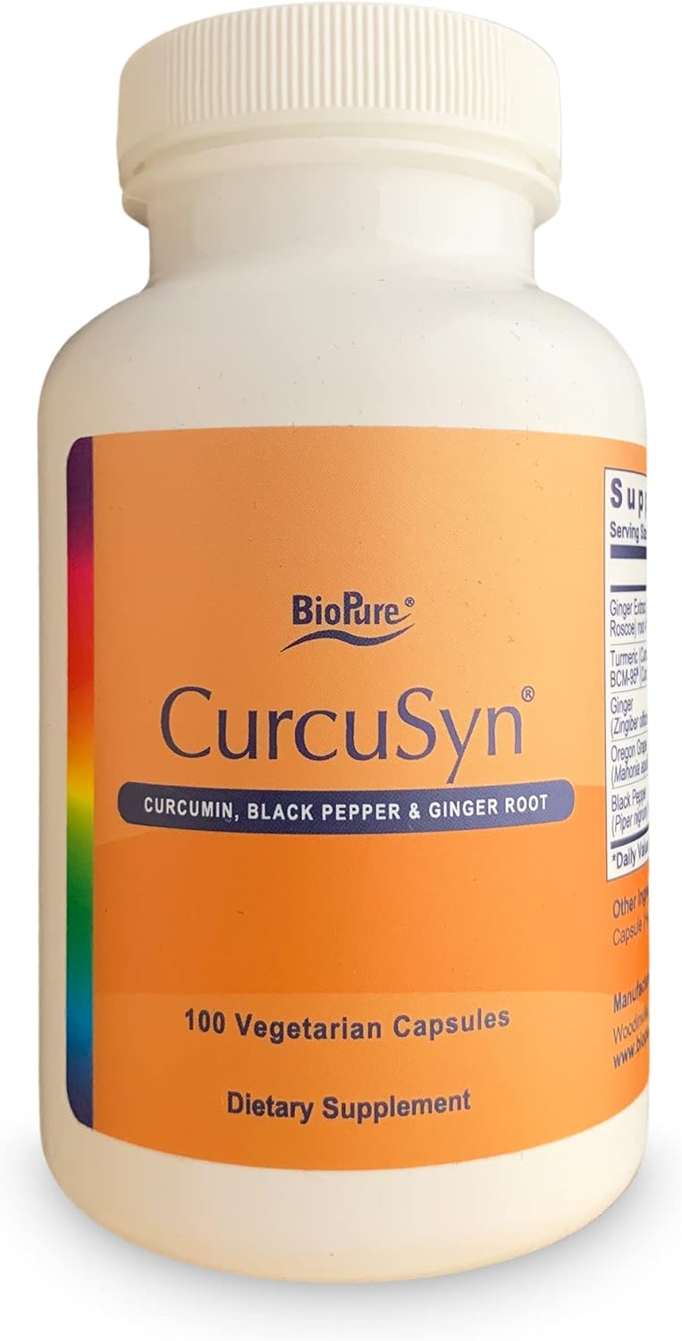 BioPure CurcuSyn Capsules - Turmeric, Ginger, Black Pepper & Grape Curcumin Supplement for Microbiome, GI, Immune System, Liver Health & Wellness
