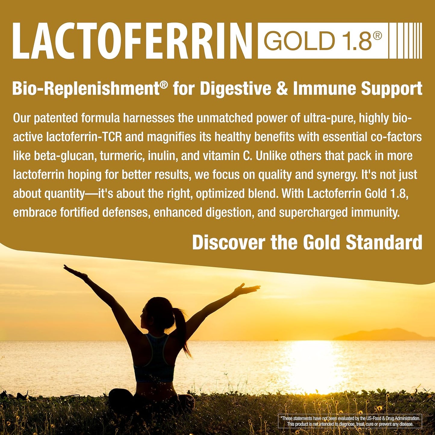 bioQuad Lactoferrin Gold 1.8 Capsules - Immune Support, Digestive Health, Iron Absorption - 60 Count, Lactose-Free, Gluten-Free, Non-GMO