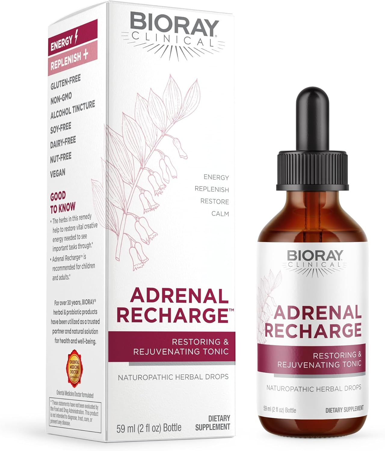 BIORAY Clinical Adrenal Recharge Tincture - 2 fl oz - Restores & Revitalizes - Non-GMO, Vegan, Gluten Free