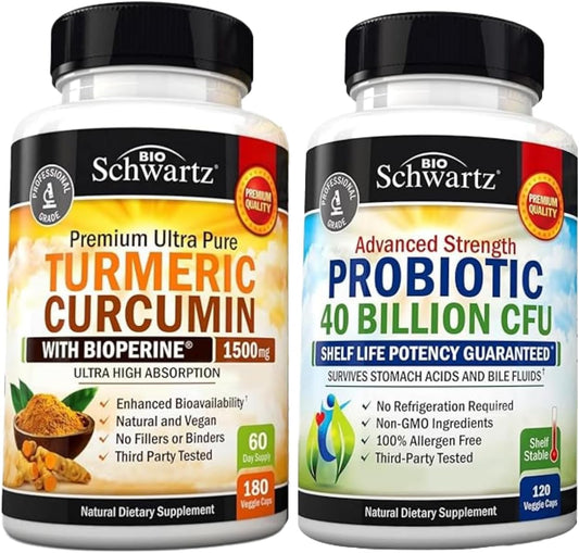 BioSchwartz 40 Billion CFU Probiotic & Turmeric Curcumin Bundle - 2 Month Supply