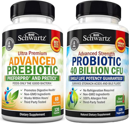 BioSchwartz Advanced Prebiotic and Probiotic Bundle - 2 Month Supply with 40 Billion CFU Daily Support