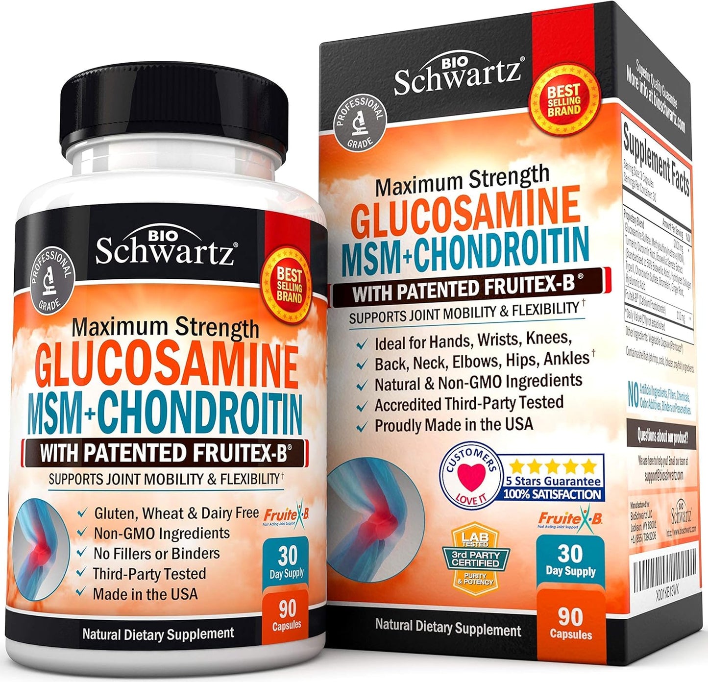BioSchwartz Collagen Peptides Powder for Healthy Bone & Joint Support - Glucosamine, Chondroitin, MSM - Promotes Flexibility & Supports Cartilage