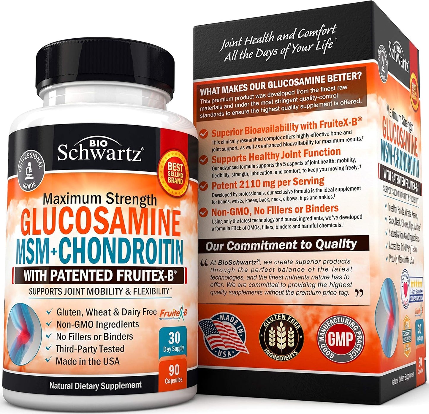 BioSchwartz Collagen Peptides Powder for Healthy Bone & Joint Support - Glucosamine, Chondroitin, MSM - Promotes Flexibility & Supports Cartilage